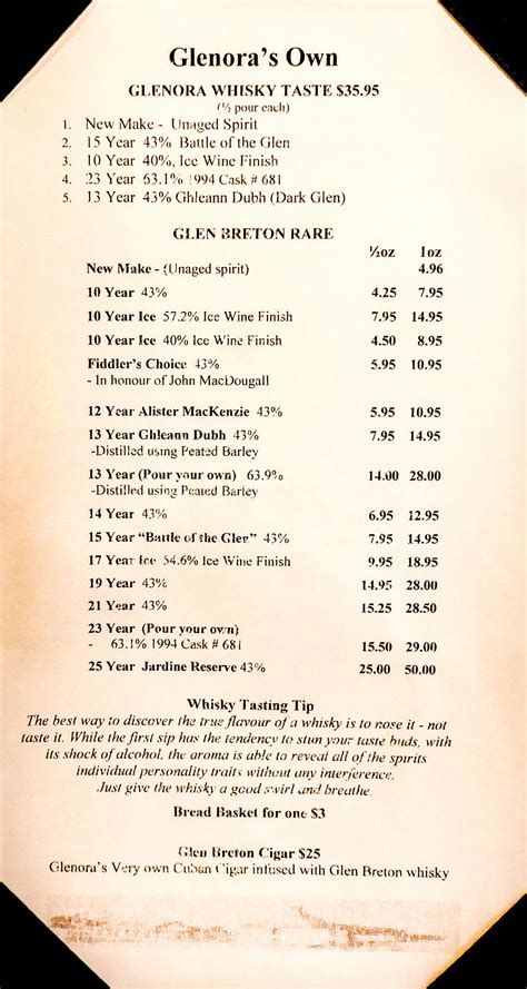 glenora distillery menu.